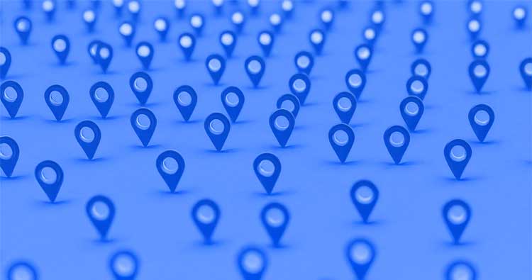 Multiple map pinpoints to denote that a virtual office can be anywhere